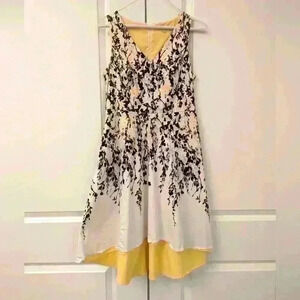 Black white yellow high  low dress - size 4 petite